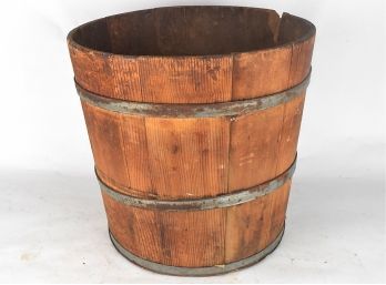 Large Antique Wood And Metal Barrel Bucket.