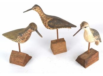 Three Original Vintage Will Kirkpatrick (signed WEK) Hand Carved Shore Bird Wood Decoys