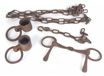Old Rusty Antique Shackles, Chains And Bits