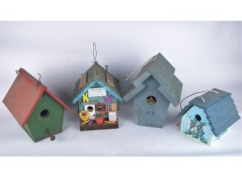 Four Charming Folk Art Bird Houses