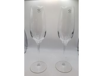 Two Tiffany Crystal Classic Champagne Flutes