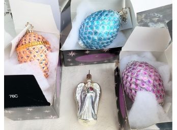 3 Very Pretty Christopher Radko Ornaments In Boxes And 1 Glass Angel