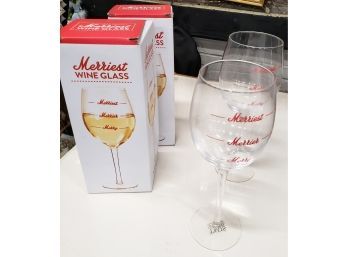 2 Fun Christmas Wine Glasses, 'Merry, Merrier, Merriest'