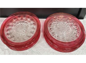 11 Vintage Rose Colored Cut Glass Round Salad/dessert Plates