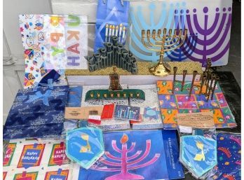 Johnathan Adler Chanukah Candle Mat, 4 Vintage Menorahs, And Gift Wrapping Essentials.