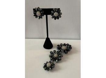 Vendome Ebony Daisy Brooch & Earring Set