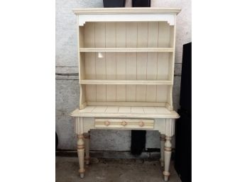 Two Piece White Wood Hutch With Tile Top