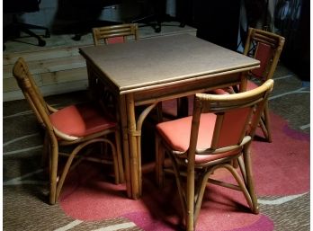 Mid Century 1950's Tiki Rattan Table And Chairs, Fold Out