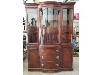 Vintage Drexel Mahogany China Cabinet With Bow Front Glass, New Travis Court Collection
