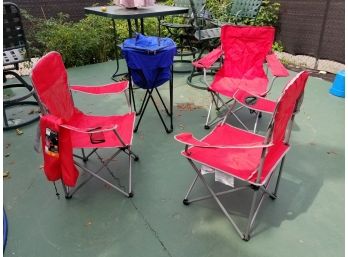 Three Folding Chairs & Collapsible Cooler