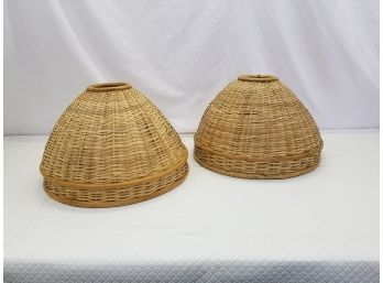 Two Large Wicker Lamp Shades