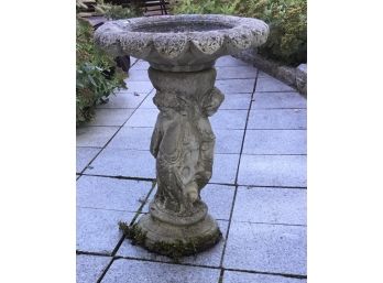 Vintage Concrete Patina Cherub Birdbath