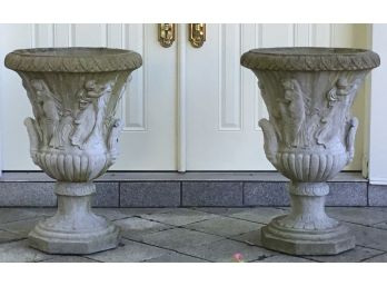 PR. Vintage Figural Concrete Garden Pedestal Urns