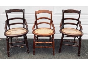 Antique Walnut Parlor Chairs With Cane Seat (3ct)