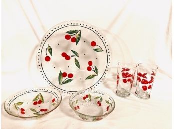 Vintage Glassware With Cherry Motif (5pcs)