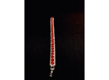 Sterling Silver Bracelet With Red Stones