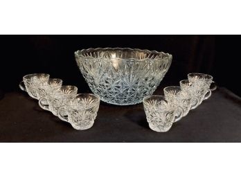 Vintage Pressed Glass Punch Bowl Set