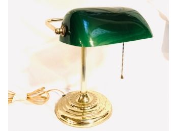 Vintage Executive Office Desk Lamp With Green Glass Shade