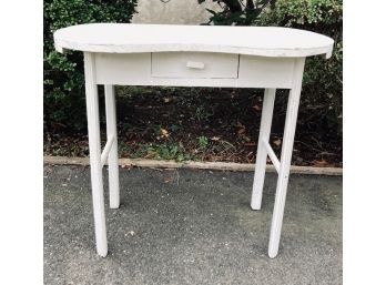 Vintage Painted White Kidney Shape Single Drawer Vanity