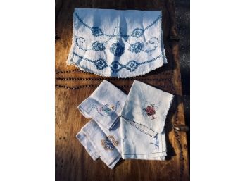 Unique Vintage Embroidered Runner & Napkins