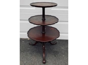 Vintage John Stuart Solid Mahogany 3- Tier Dumbwaiter Tea Table