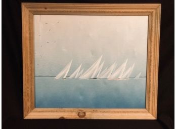 Framed & Signed Original Painting - 'Seagulls & Sailboats'