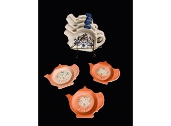 Vintage Ceramic Tea Bag Holding Small Plates - 8 Pcs