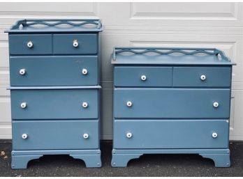 Pair Of Distressed Vintage Country Chic Blue Painted Dressers