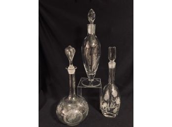 Trio Of Vintage Decanters Including Krosno Poland