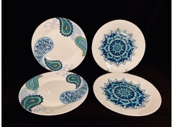 Set Of Royal Norfolk Blue Geometric Dinner Plates (4ct)