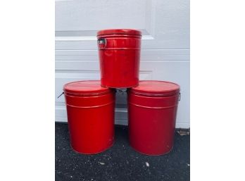 Trio Of Vintage Red Tin Canisters