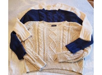 2 American Eagle Sweaters, Navy And Cream Size (S) And 1 Abercrombie And Fitch Sweater Taupe, Size (s)