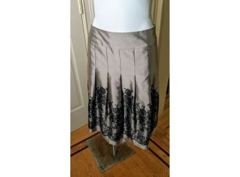 Ann Taylor Skirt In Silky Satin Metallic Taupe And Black Lace
