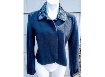 Vintage DKNY Blazer With Jazzy Sequin Collar 100 Percent Wool, Size M