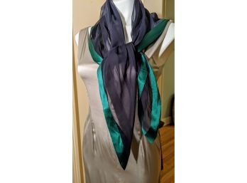 No Brand Or Tag, But Very Couture Kelly Green Satin And Navy Scarf