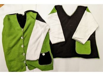 Two Black/ White/Lime Green Designer Cotton Sweaters By