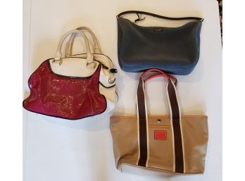 Kate Spade Blue Corduroy Handbag, Johnson & Murphy Red/white Handbag And Coach Tote Bag