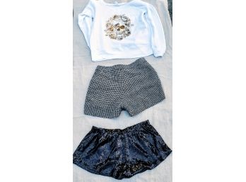 Theyskens' Theory Houndstooth Shorts, Cosiuko Sequin Shorts  Both Size 4 And Bella & Canvas Sweatshirt
