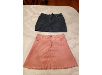 2 Corduroy Skirts Perfect For Fall, Pink White Crown  Size S And Blue She And Sky, Size S