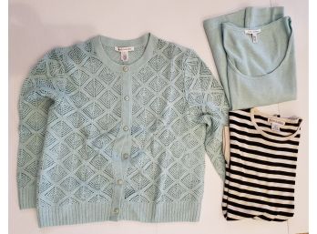 Evelyn & Arthur Silk Striped Shirt And St. John Silk Knit Sweater Set