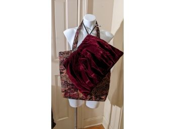 Vintage Stefano Clutch Red Velvet With Lucite Clasp Paired With Cloth Hobo Bag.