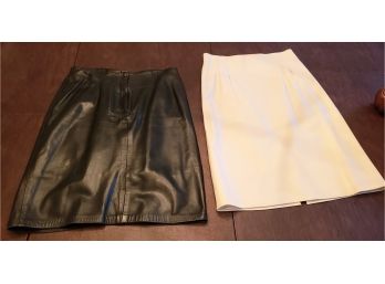 Vintage High Quality Black Leather Skirt And Concepts White Leather Skirt, Size 10