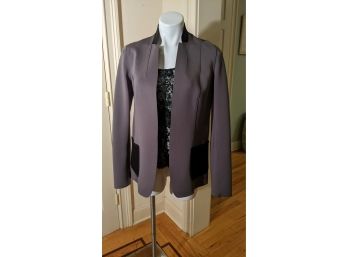 Soft Tahari Taupe Jacket With Woven Black Pockets