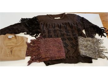 2 Sweaters, Francogjerg & G. J. Hook & 2 Hand Knit Scarves