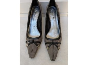 Etienne  Aigner Grey Suede And Black Leather Trim, Gently Used