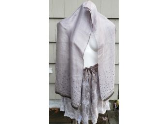 Pretty Lace, Taupe Skirt With Sequined Hand Woven Scarf From Amet & Ladoue