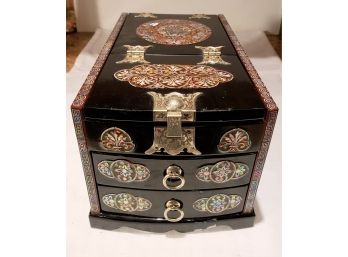 Chinese Jewelry Box With Mirror And Velvet Line Drawers