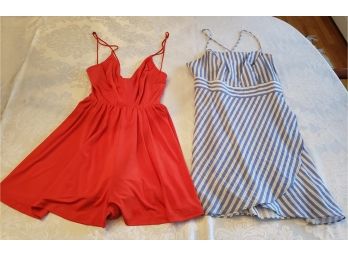 Blue Stripe Lulus Dress (S) And Silence And Noise (M)Tomato Red Romper