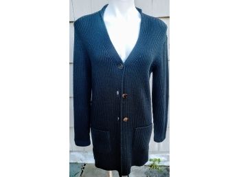Long Black Jaeger Sweater Merino Fine Wool  Excellent Condition