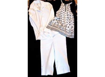 Josie Sleeveless Shirt, Banana Republic White Button Down Shirt And Powwow White Cropped Pants
